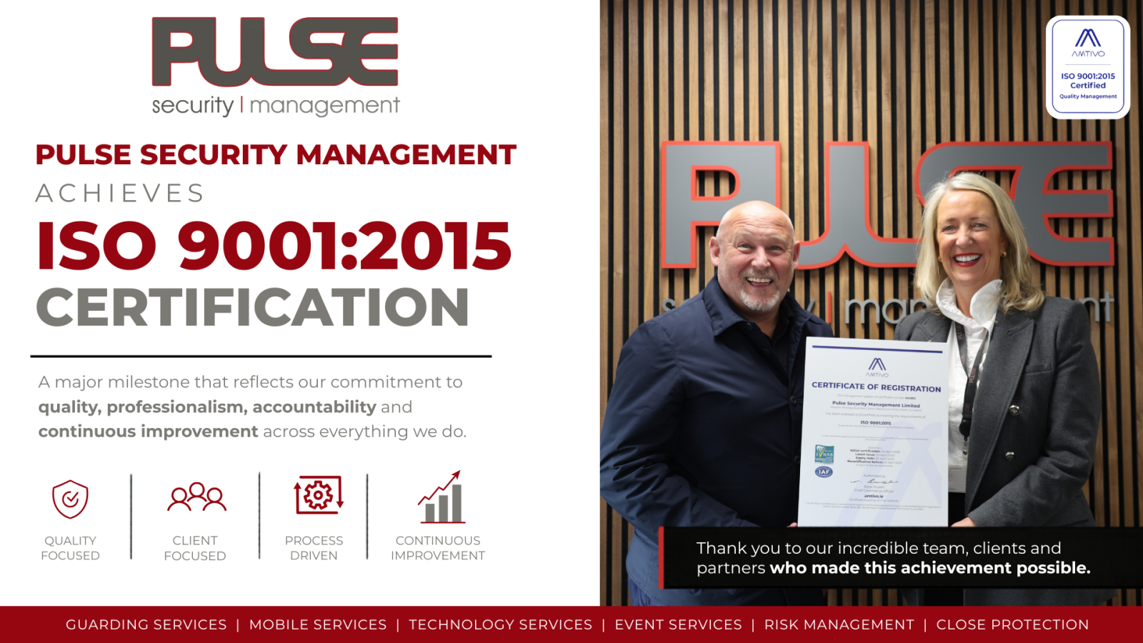 Pulse Security Management Achieves ISO 9001:2015 Certification